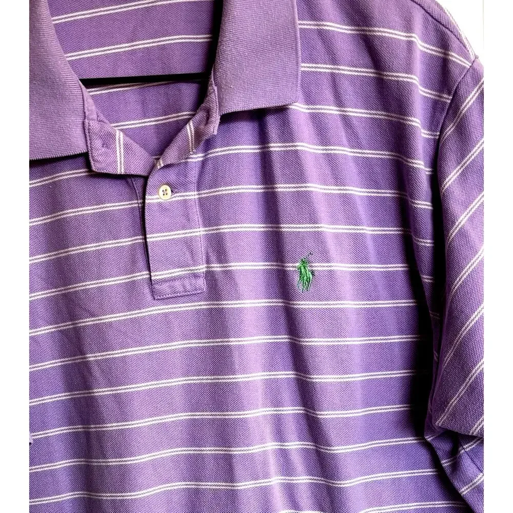 Ralph Lauren Polo Men 2XL Purple White Stripe Golf Preppy Casual Athleasure